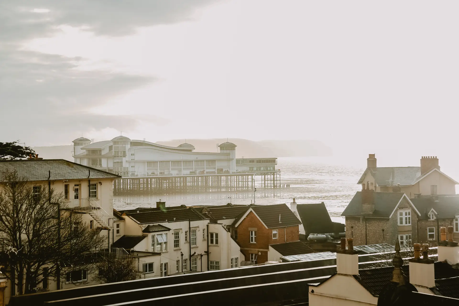 Weston-super-Mare seafront rooftops and the Grand Pier